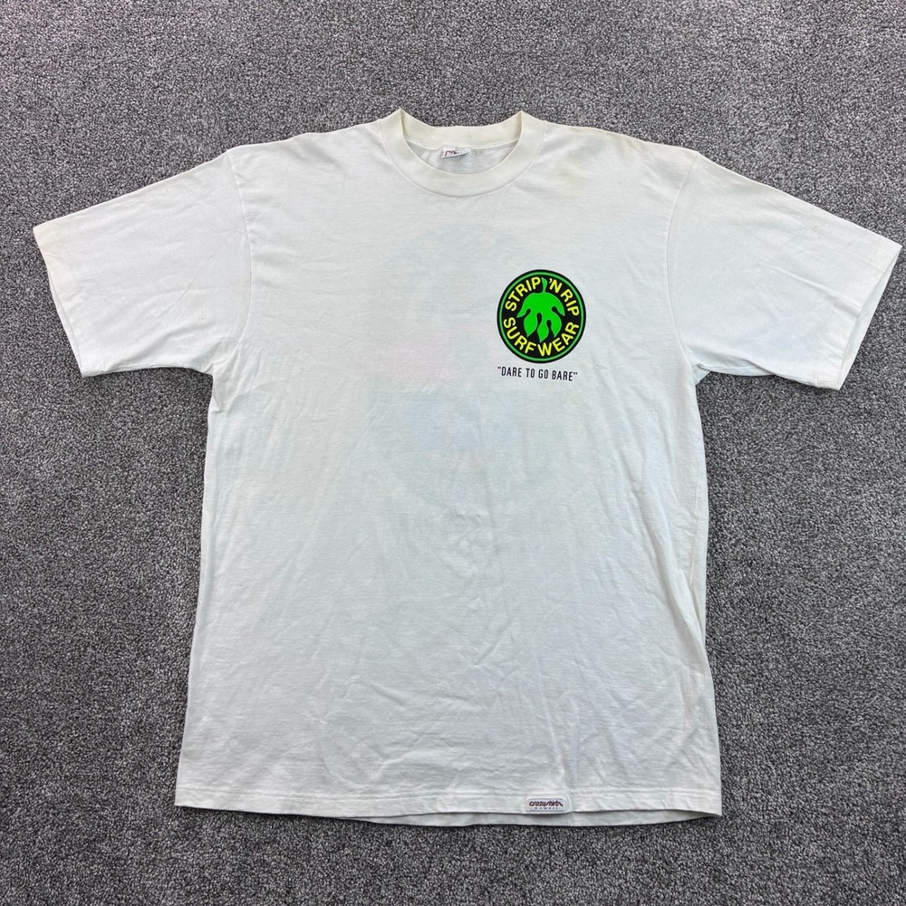 Vintage Strip N Rip Surf Wear Shirt Mens Large White 80s Crazy Shirts Hawaii